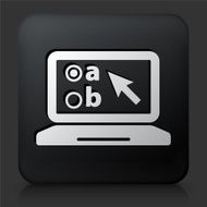 Black Square Button with Laptop and Online Testing