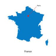 Detailed vector map of France and capital city Paris