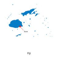 Detailed vector map of Fiji and capital city Suva