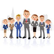 Male oriented businessman group and building