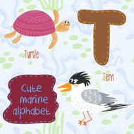 Sea very cute Alphabet marine set in vector T letter Turtle ter N2