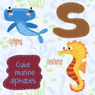 Sea very cute Alphabet marine set in vector S letter Seahorse s N2