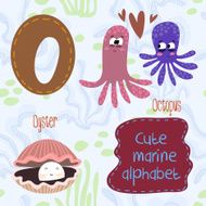 Sea very cute Alphabet marine set in vector O letter Octopus oy N2