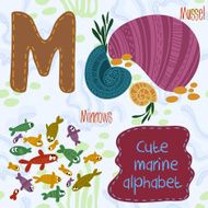 Sea very cute Alphabet marine set in vector M letter Mussel Min N2