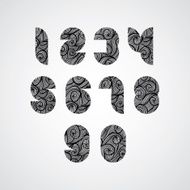 Digital style contemporary numbers with hand drawn curly lines