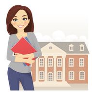 Cute student with books at campus