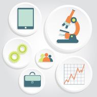Circular icons of science and business