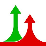 Red and Green Rising Arrows on White Background Vector