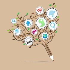 Social network education concept pencil tree with multimedia ico