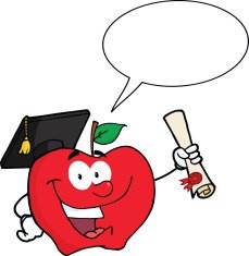 Happy Apple Holding A Diploma With Speech Bubble