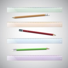 Set of plastic rulers and pencils