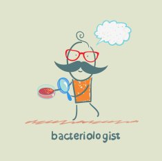 bacteriologist looks through a magnifying glass
