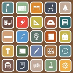 School flat icons on brown background