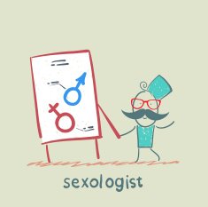 Sexologist holding signs male and female