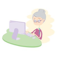 Happy Old Woman Using Computer