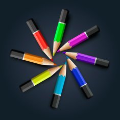 Colored pencils on grey background