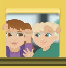 Young Girls Looking out the School Bus Window N2