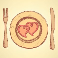 Sketch hearts on the plate in vintage style