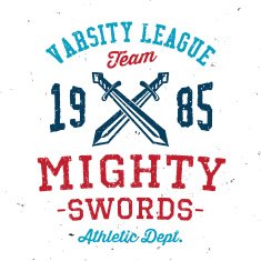 Vintage mighty swords varsity apparel design