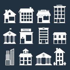 White flat vector buildings set
