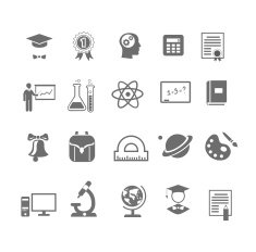 Black and white silhouette school education icons on illustration