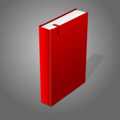 Realistic standing red blank hardcover book with bookmark Isolated on