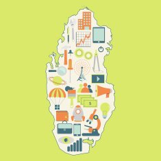 Map of Qatar with technology icons
