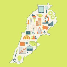 Map of Lebanon with technology icons