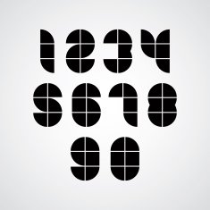 Black spherical geometric sectored comic numbers