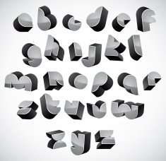 3d futuristic font geometric dimensional letters set