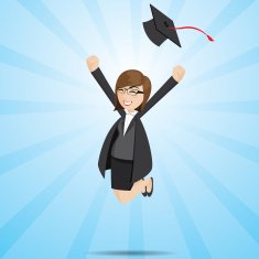cartoon businesswoman in graduation form