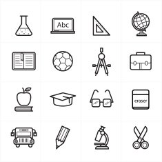 Flat Line Icons For Education and School Vector Illustration