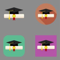 Flat Certificate Scroll and Mortar Board icons