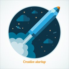 Modern startup concept with starting pen rocket