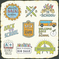 Back to school vintage doodle signs set on carton card N2