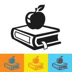 School book with fresh apple icon