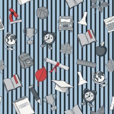 School pattern on striped blue bacground N2