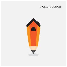 Home icon and pencil symbol in flat design style