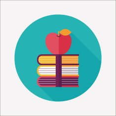 Books tower with apple flat icon long shadow eps10 N12