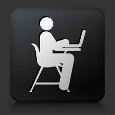 Black Square Button with Studying on School Desk N3