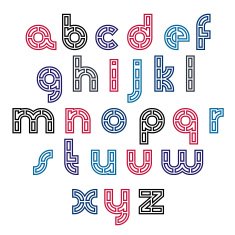 Rounded bright technical small characters created from sections
