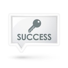 success word with key icon on a speech bubble