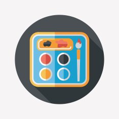 Palette with paint brush flat icon long shadow eps10 N12