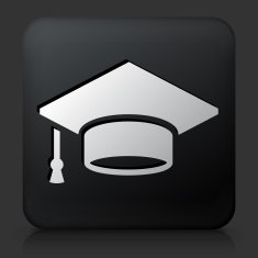 Black Square Button with Graduation Cap Icon