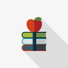 Books tower with apple flat icon long shadow eps10 N13