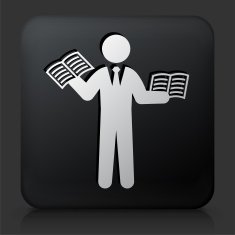 Black Square Button with Businessman & Education N2