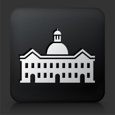 Black Square Button with School Building Icon N3