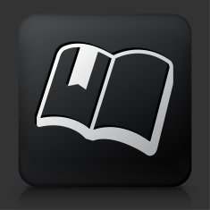 Black Square Button with Book & Bookmark