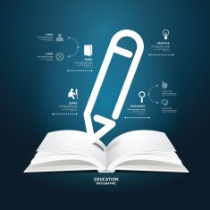 book diagram creative paper cut pencil infographics style