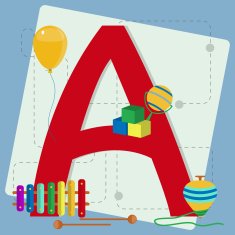 letter "a" from stylized alphabet with children's toys
